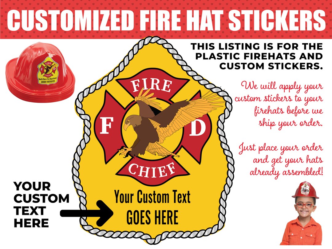 Custom Firefighter Hat With Sticker: Kids Birthday Party Favor - Etsy
