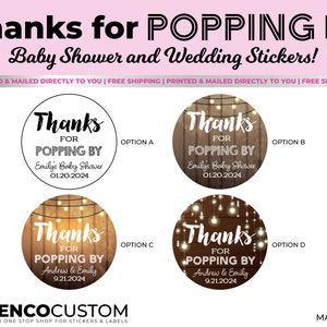 Popping By Thank You Stickers, Baby Shower Stickers, Wedding Stickers, Favor Bags, Popcorn Favors