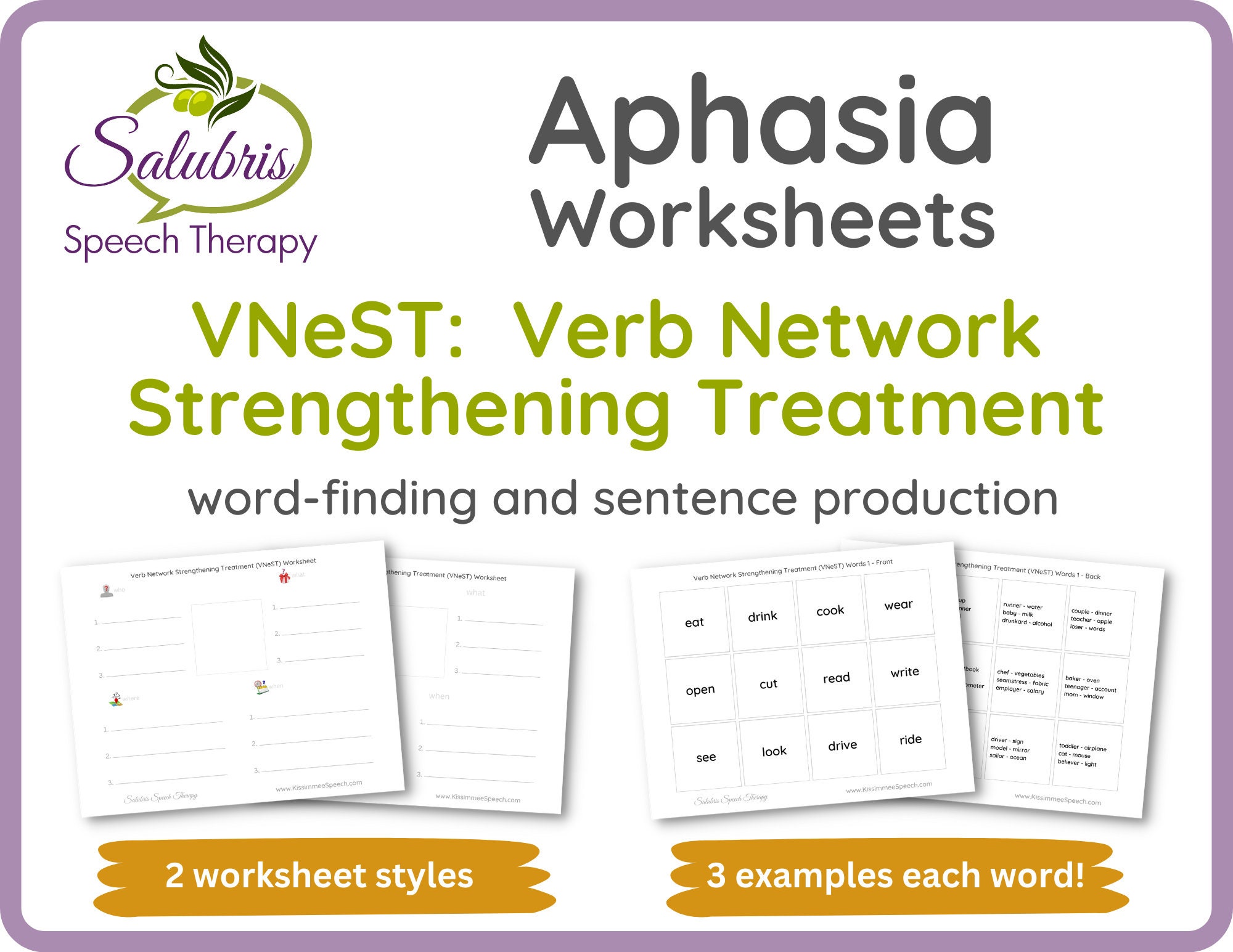Aphasia Vnest Worksheets Word finding Sentences Speech Therapy Etsy