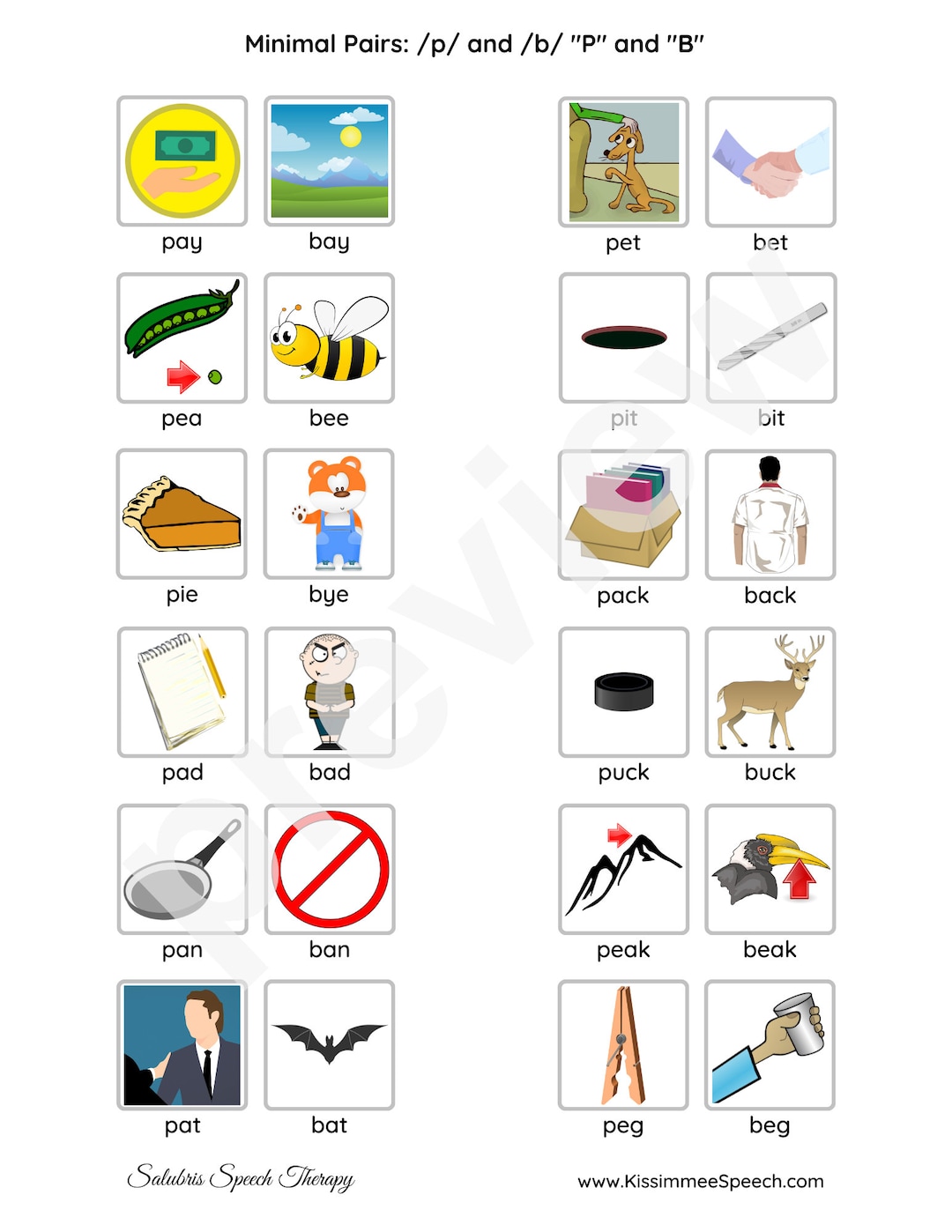 Minimal Pairs for "p" & "b" Phonemes for Speech Therapy Practice 4