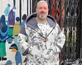 Anorak Bushcraft: lana italiana hervida, cortavientos, impermeable, capucha extragrande.