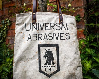 Reclaimed Industrial Canvas Tote Bag | Buffalo Leather Straps, Wool Lined, Handmade British Utility Bag