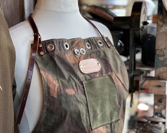 Vintage Zeltbahn Apron with Leather Accents – Handcrafted & One of a Kind