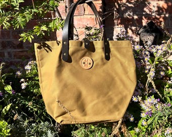 Handmade Heavy Canvas Tote Bag – Full Grain Leather & Brass Fittings – British Craftsmanship