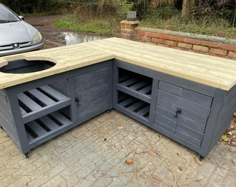 Modular corner unit. Kamado, BGE, cut-out BBQ table. Customise yourself. Outdoor kitchen