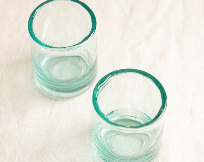 Aqua Mini Glasses - Set of 6 | Recycled Glass | Hand Blown | Housewarming Gift | Engagement Gift | Handmade Drinkware | Wedding Gift
