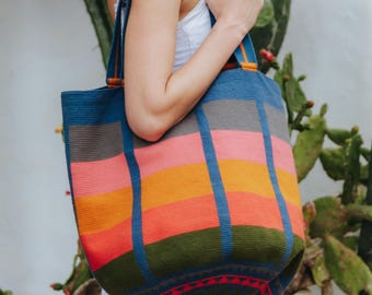 Wayuu Woven Tote Bag – Artisan Boho Rainbow Beach Travel Carry-On, Weekender