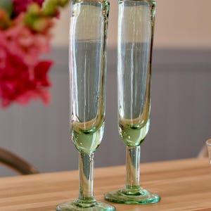 Aqua Recycled Glass Champagne Flutes – Hand Blown Wedding Glasses