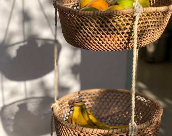 Handwoven Two-Tier Hanging Basket: Amazonian Fiber Boho Decor