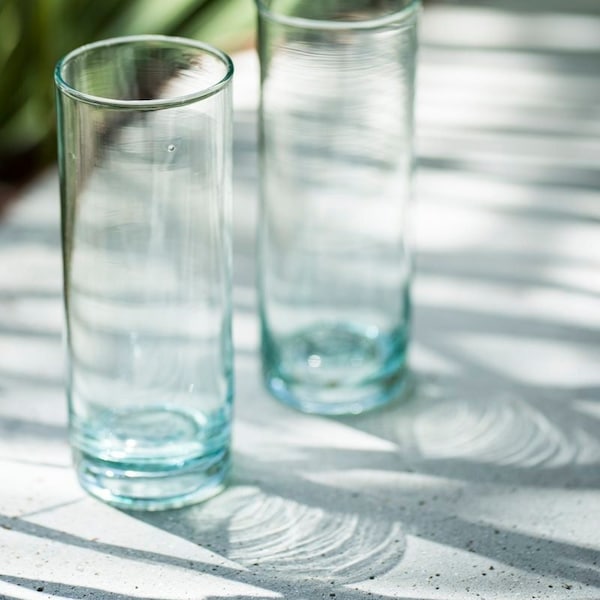 Aqua Tall Gläser - 4er-Set, mundgeblasenes Glas, Collins Glass, Highball Set, Highballs aus recyceltem Glas, handwerklich hergestelltes Glas, Einweihungsgeschenk