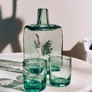 Recycled Glass Bedside Carafe Set – Turquoise Hand Blown Water Carafe