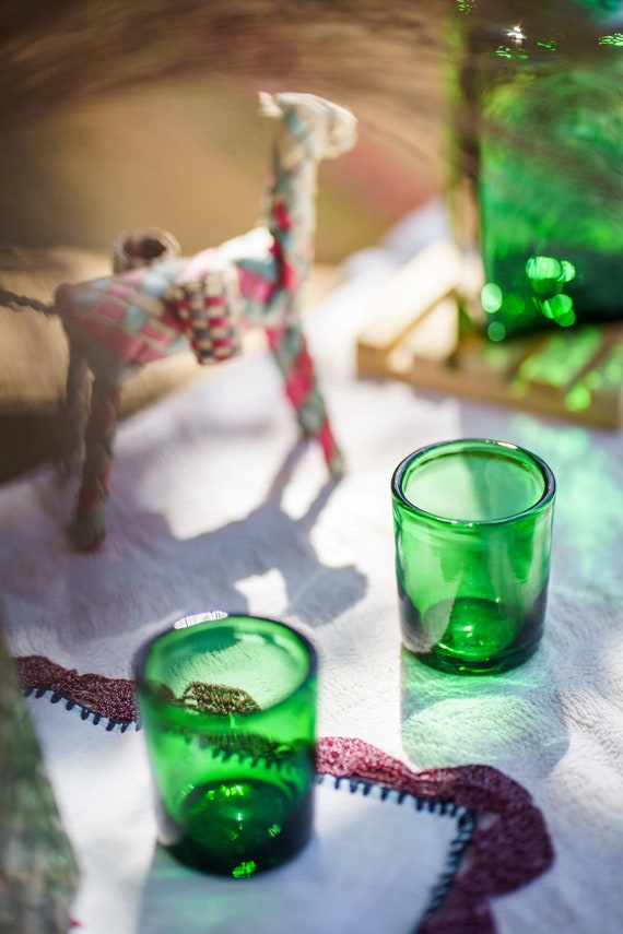 Carafe Set Green, Carafe and Glass Set, Recycled Glassware, Glass Tumblers,  Bedside Carafe Set, Wedding Gift, Housewarming Gift 