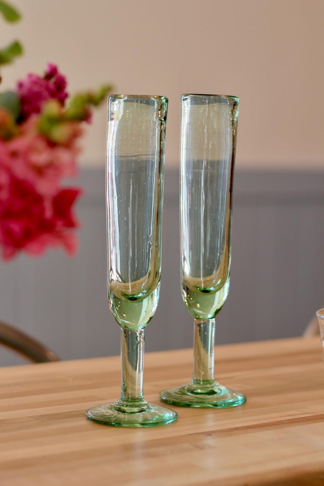 Hand Blown Aqua Champagne Flutes: Recycled Wedding Set Glasses - 4