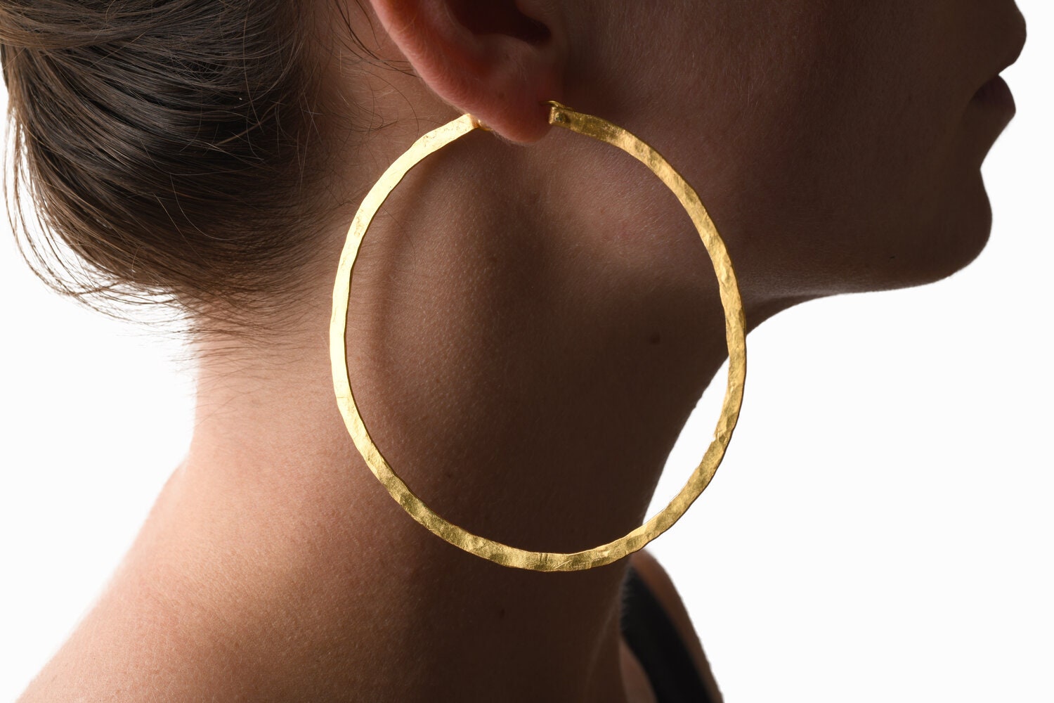 Gold Hammered Hoops Hoop Earrings 24k Earrings Statement - Etsy