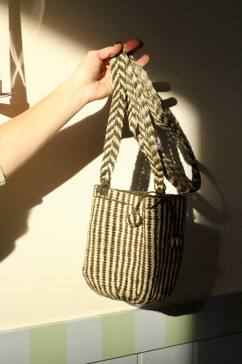 Bolso de mercado estilo boho a rayas – Bolso de hombro de fibra natural tejido a mano imagen 1