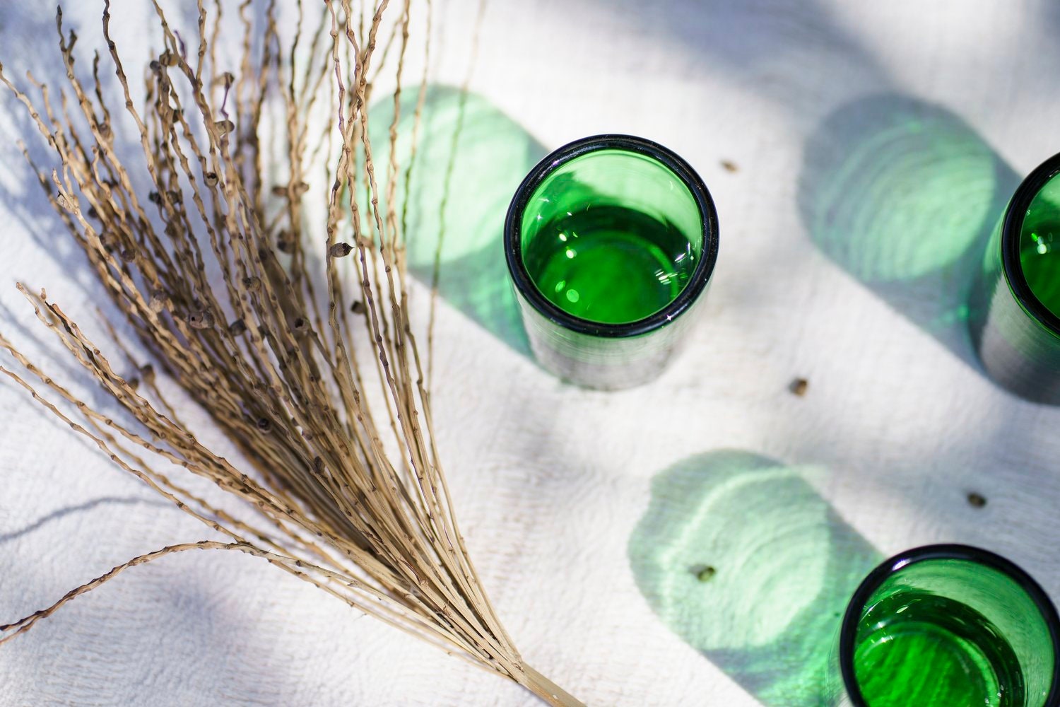 Hand Etched Green Water Carafe & Glass Set