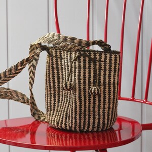 Bolso de mercado estilo boho a rayas – Bolso de hombro de fibra natural tejido a mano imagen 3