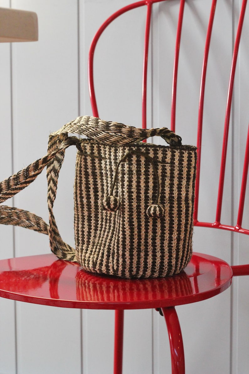 Bolso de mercado estilo boho a rayas – Bolso de hombro de fibra natural tejido a mano imagen 3
