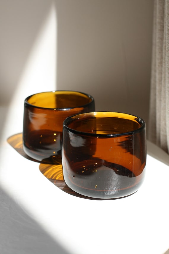 Amber Chunky Short Tumbler – Hand Blown Recycled Glass, Sold Individually