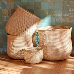 Boho Woven Storage Basket – Liana Handwoven Natural Fiber Hamper