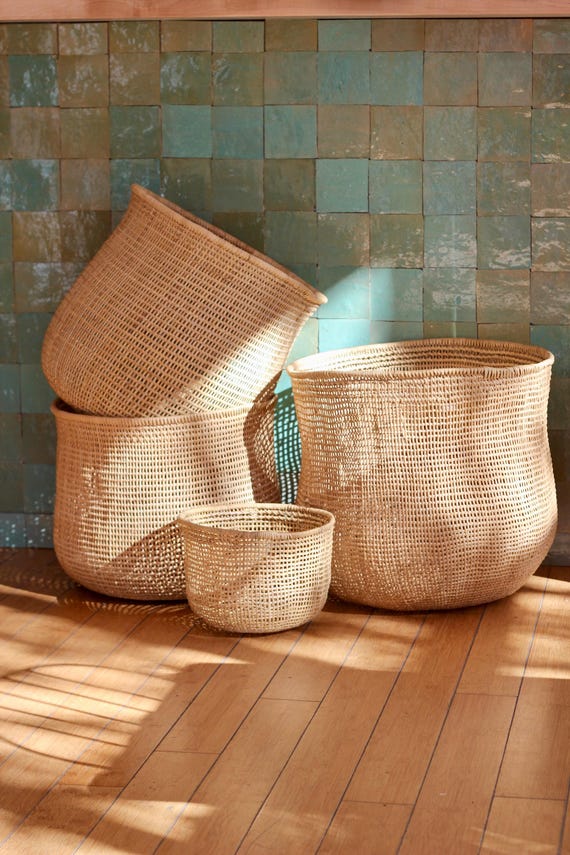 Boho Woven Storage Basket – Liana Handwoven Natural Fiber Hamper