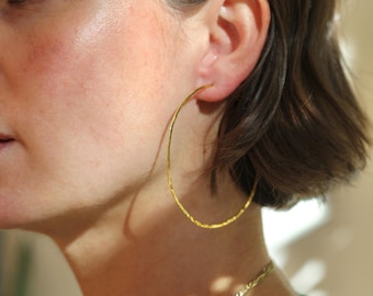 24K Gold Plated Hammered Hoop Earrings – Thin Lightweight Hoops, Minimalist Everyday Jewelry