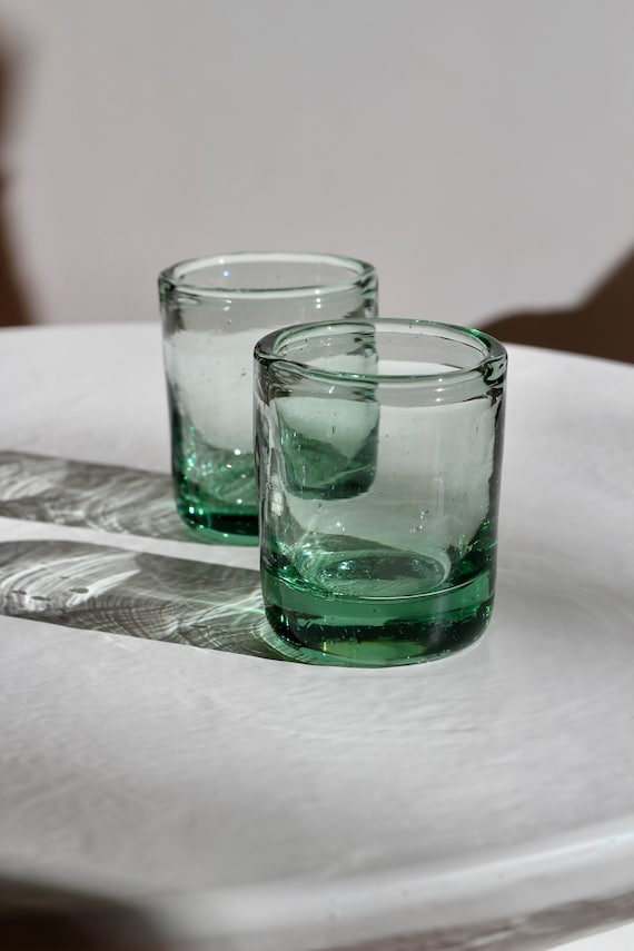 Aqua Recycled Glass Mini Tumbler – Hand Blown Drinking Glass