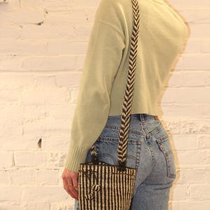 Bolso de mercado estilo boho a rayas – Bolso de hombro de fibra natural tejido a mano imagen 2