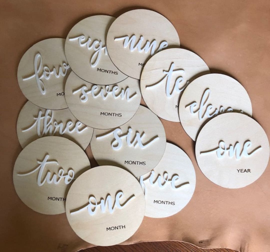 Wooden Circle Milestone Signs Custom Name Set Baby Monthly Milestone ...