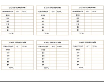 Cash Breakdown Sheet printable - Etsy