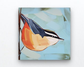 Original Bird Painting, Nuthatch, 6 x 6, Bird Art, Bird Painting, Small Painting, Handmade Gift