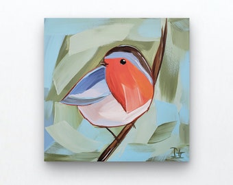 Original Bird Painting, Robin, 6 x 6, Bird Art, Bird Painting, Small Painting, Handmade Gift