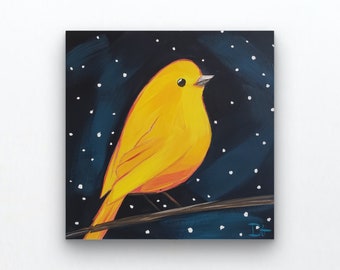 Original Bird Painting, Yellow Bird, 6 x 6, Bird Art, Bird Painting, Small Painting, Handmade Gift