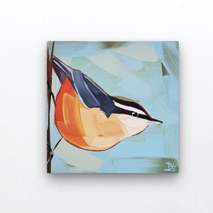 Original Bird Painting, Nuthatch, 6 x 6, Bird Art, Bird Painting, Small Painting, Handmade Gift image 1