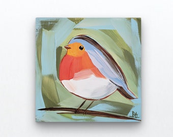 Original Bird Painting, Robin, 6 x 6, Bird Art, Bird Painting, Small Painting, Handmade Gift