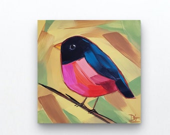 Original Bird Painting, Robin, 6 x 6, Bird Art, Bird Painting, Small Painting, Handmade Gift