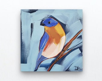 Original Bird Painting, Bluebird, 6 x 6, Bird Art, Bird Painting, Small Painting, Handmade Gift