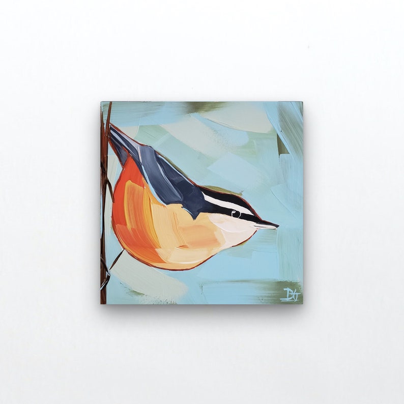 Original Bird Painting, Nuthatch, 6 x 6, Bird Art, Bird Painting, Small Painting, Handmade Gift image 1