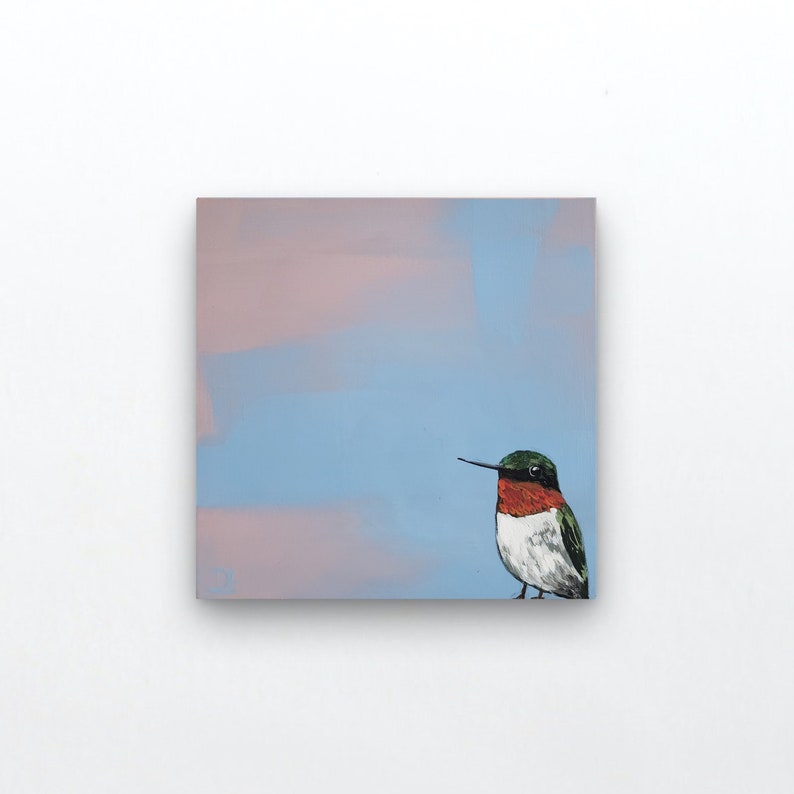 Original Bird Painting, Hummingbird, 6 x 6, Bird Art, Bird Painting, Small Painting, Handmade Gift image 1