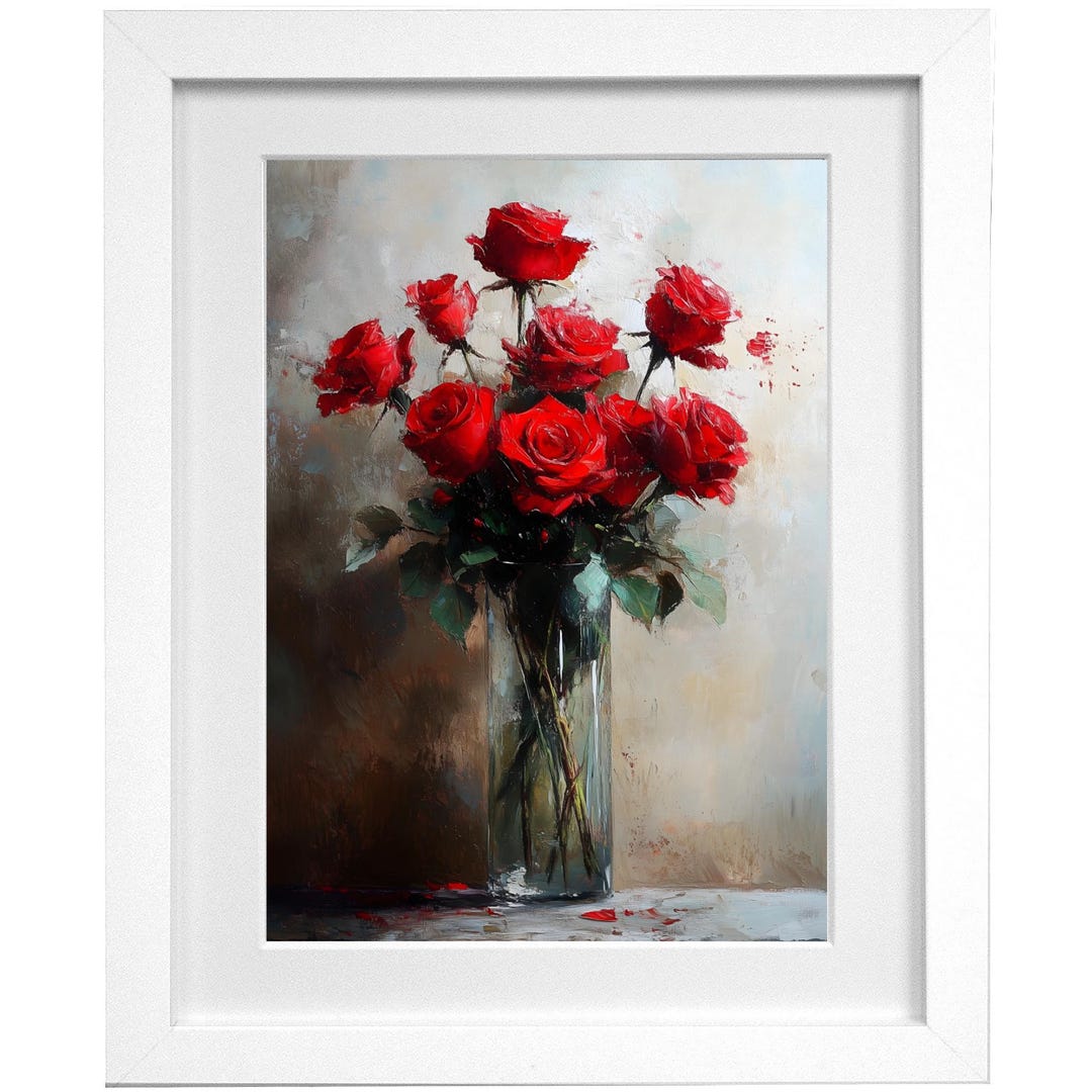Romantic Red Roses Digital Wall Art | Floral Oil Painting Printable ...