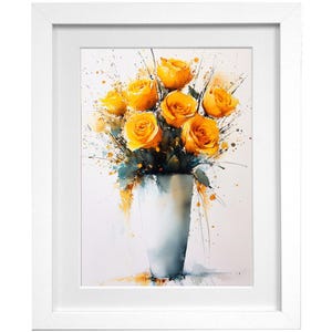 Digitale muurkunst aquarel gele rozen – afdrukbare kaart bloemenboeket – elegante bloem woondecoratie - romantisch downloadbaar olieverfschilderij