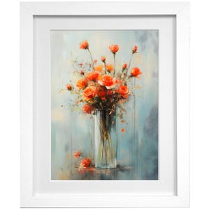Elegantes rosas rojas en jarrón de cristal, impresión digital de arte mural, bodegón floral, decoración romántica para el hogar, descarga instantánea imprimible vintage.