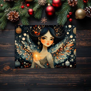 Postales navideñas de ángel / Descarga digital / Arte mural festivo / Tarjetas navideñas imprimibles / Decoración de noche estrellada