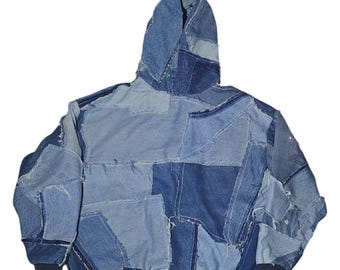 Patchwork denim hoodie