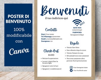 Póster de bienvenida de Airbnb: Normas de la casa, información de wifi (plantilla editable de Canva)