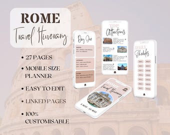 Itinerario de viaje a Roma: Guía digital móvil (editable en Canva)