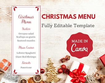 Christmas Menu Editable Template, Minimalist Holiday Menu, Editable & Printable Template, Instant Download  Christmas Dinner Printable Menu