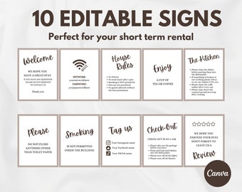 Plantillas de letreros de Airbnb: 10 letreros de bienvenida editables (descarga digital)