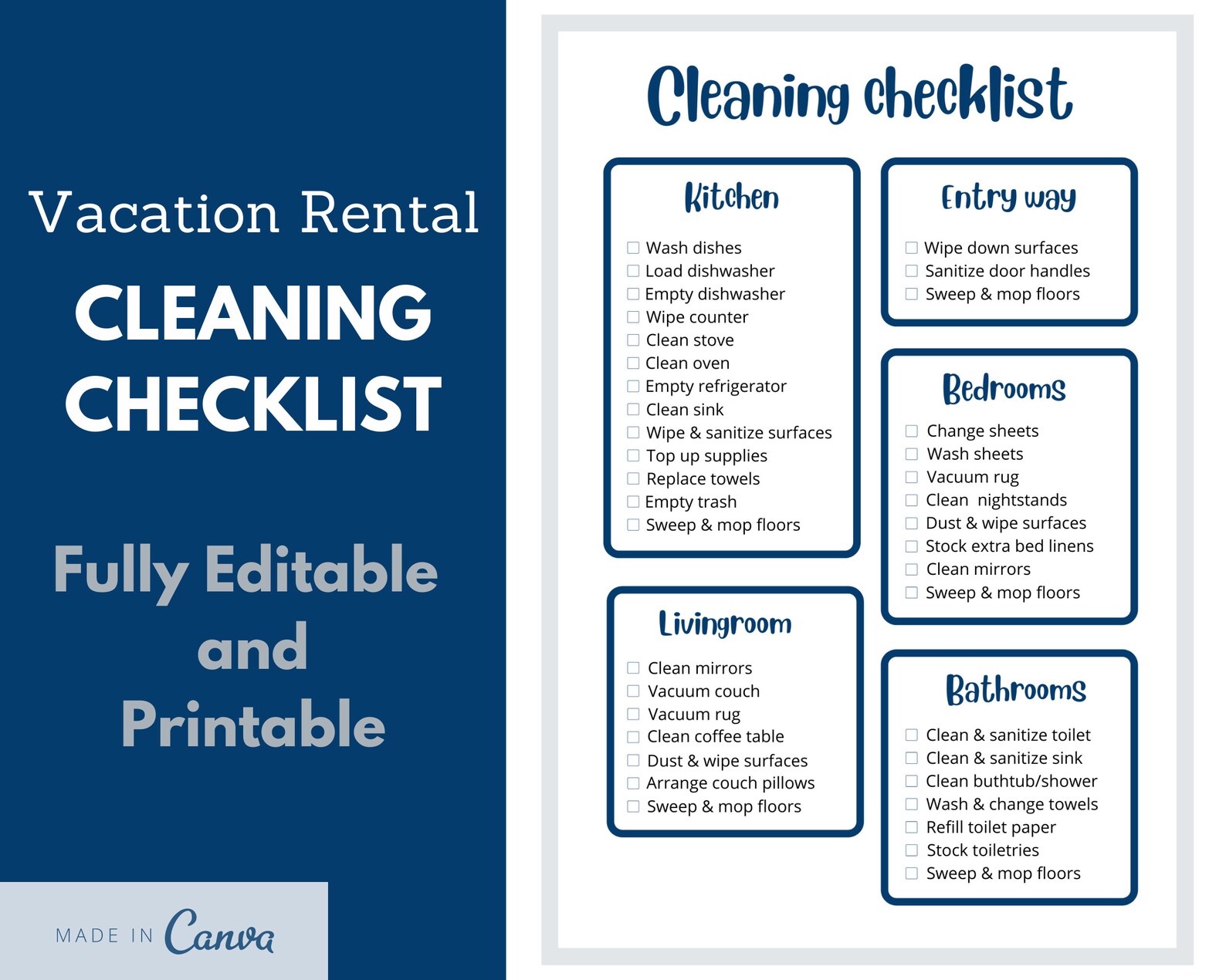 Vacation Rental Cleaning Checklist Housekeeping Cleaning Etsy