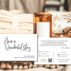 Bedankkaartsjabloon, bewerkbare Airbnb-welkomstkaart, Airbnb-hostwelkomstkaart voor gasten, verhuurcadeaumand, Airbnb-host, VRBO-kaart